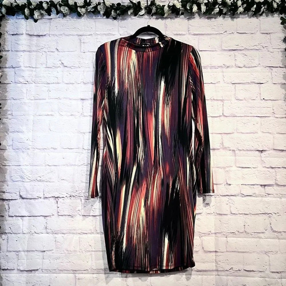 Curvy Sense Size 1X‎ Casual Long Sleeve Abstract Print BodyCon Dress Stretch - Picture 2 of 9